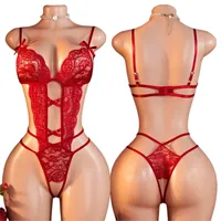 Teddy Transparent Lace Lingerie Deep V Open Bra Sexy Lingerie Women Sleepwear Open Croth Bodysuit Lenceria Porno Underwear Set