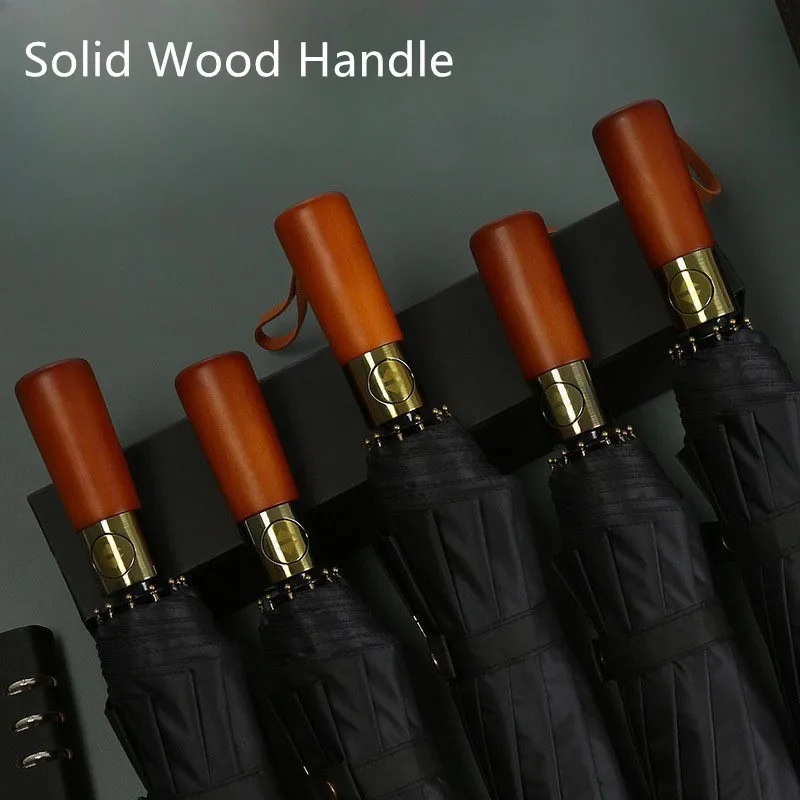Solid Wood Short Handle Fully Automatic Three-fold Umbrellas For Tesla Volvo Volkswagen Luxury Car Customizable Umbrella