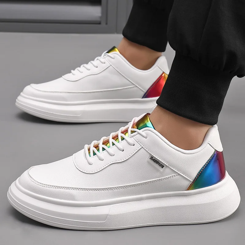 

Spring Flat Bottom Lace Up Sneakers Men Fashion Outdoor Solid Anti Slip Breathable Comfortable Versatile Men's Vulcanize Shoes