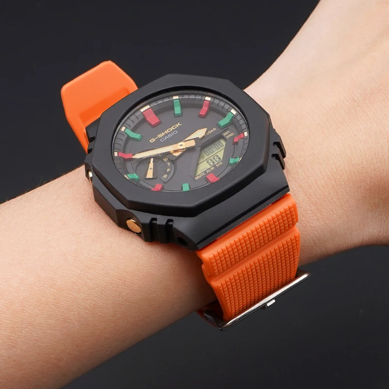 BBZ Cinturino in Morbida Gomma Colorata da Uomo Accessori per Braccialetti da Polso in Resina a sgancio rapido compatibili con Casio G-Shock GA-2100 2110 Series