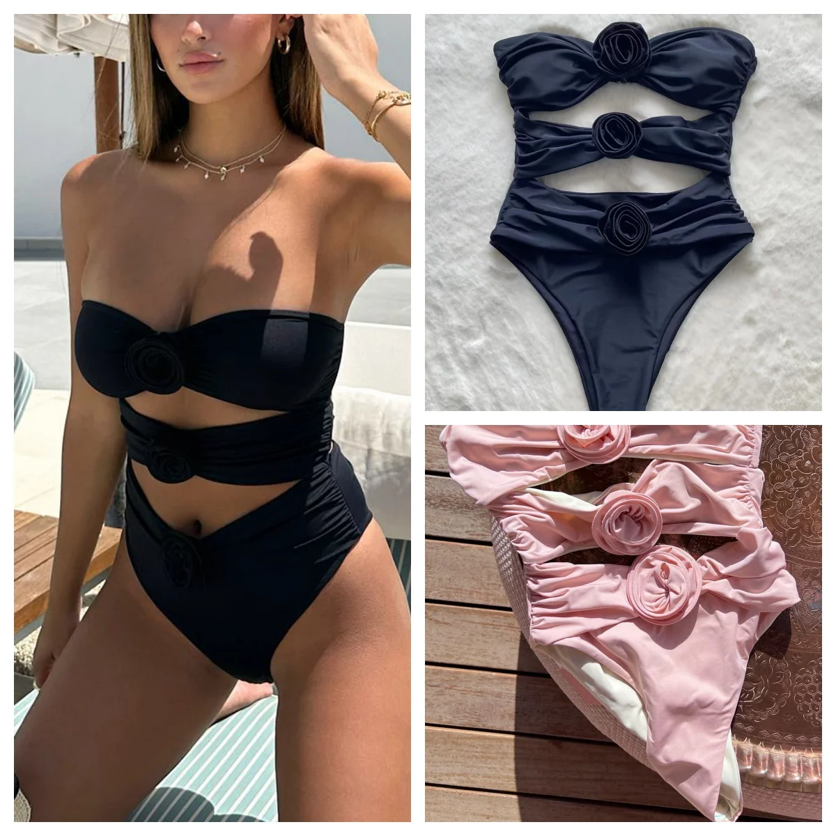 Summer Bikinis Women New 3D flowers Swimwear With Push Up Female Swimsuit Swimming Bathing Suit Bikini Set Beach Wear Bather
