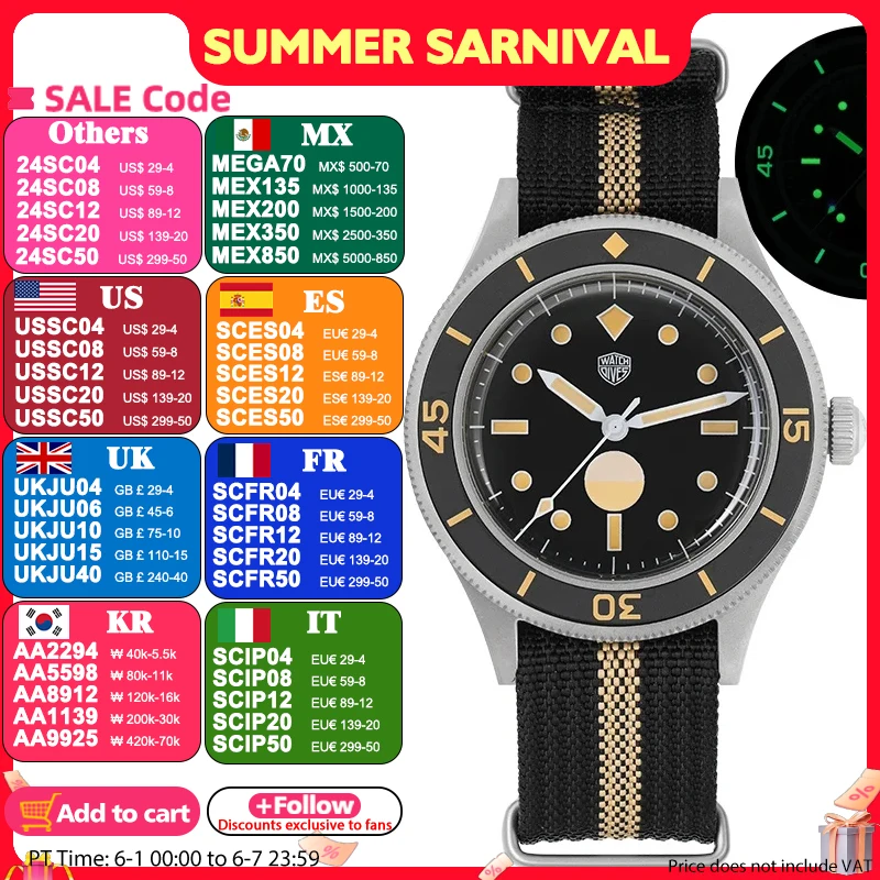Watchdives WD50F 50-Fathoms Watch Sapphire Crystal 300M Watchproof C3 Luminous NH35 Automatic Mechanical 40mm 316L Steel Watch