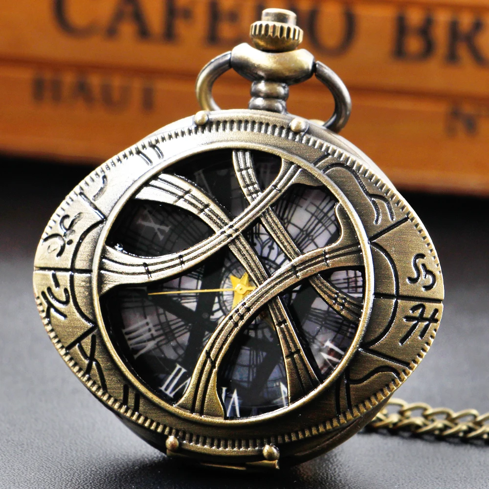

Unique Eye Shaped Necklace Chain Clock Watch Bronze/Grey/Gold/Black Quartz Pocket Watch Charm Pendant Gift Men Women