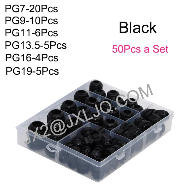 Plastic Waterproof Cable Gland PG7-PG19 Nylon Cable Fixing Joint PG13.5 Gasket Range 3-15mm 50 PCS