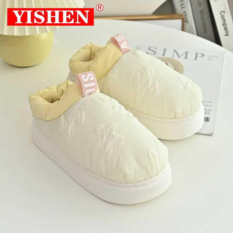 

YISHEN Slippers Women Winter Indoor Down Cloth Chunky Shoes Warm Slippers For Women Men Couple Cotton Shoes Zapatillas Mujer