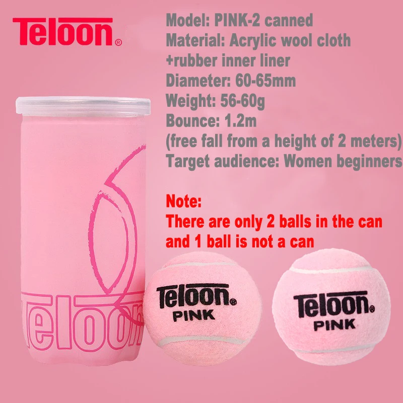 1/2/4PCS Teloon Pink Tennis Balls Double Player Practice Ball Acrylic Wool Cloth + Rubber Liner Female Beginners Training Tennis