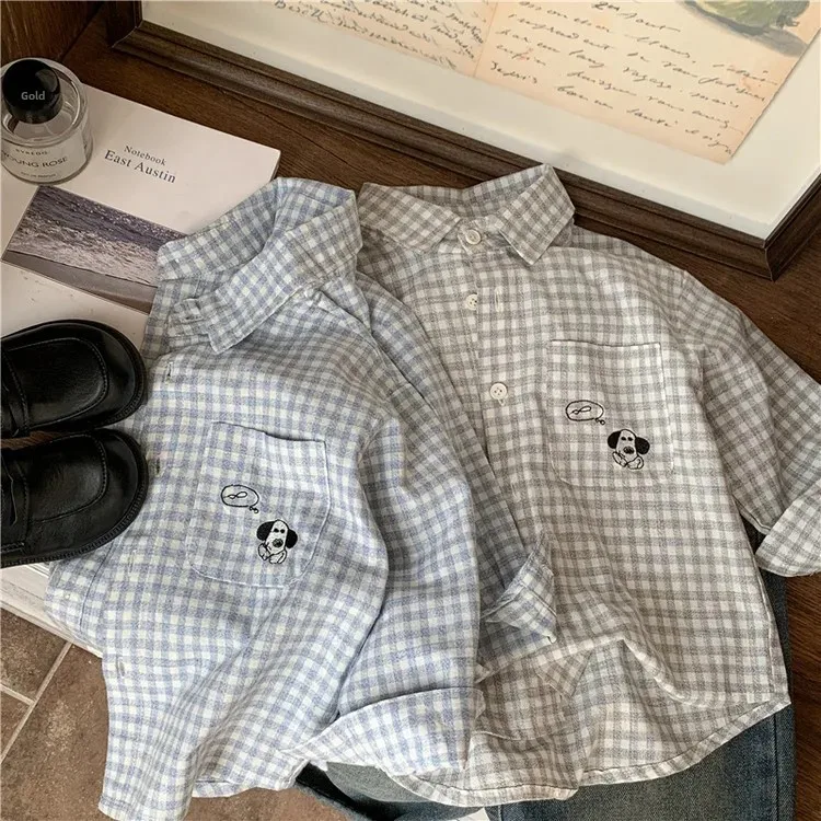 Casual Plaid Shirt for Baby Boys Spring Autumn Versatile Children's Clothing Korean Style Small Toddler Kids' Checkered Top