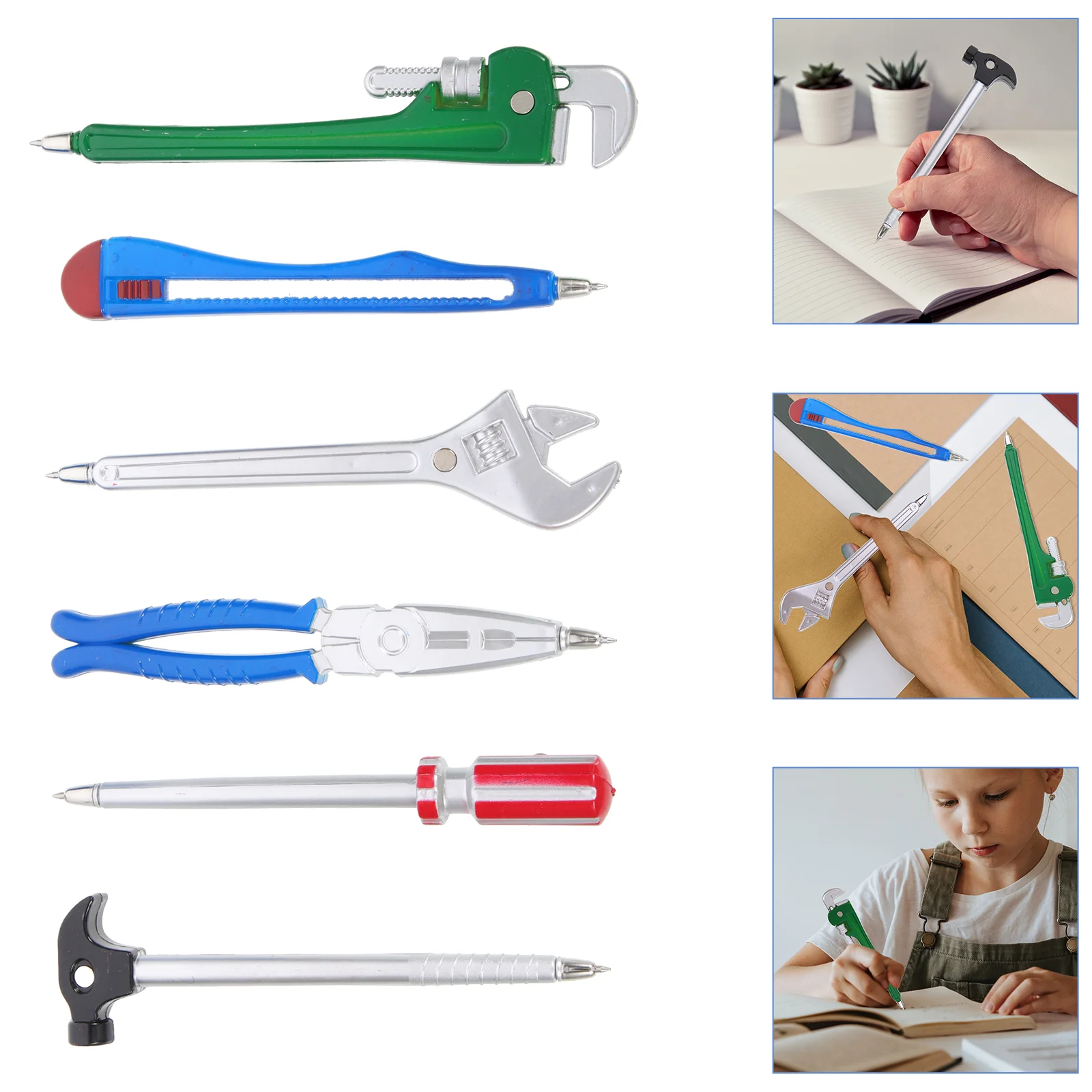 

Nuobesty Black Ink Pens Set of 6 - Hardware Shaped Ballpoint Pens with Knife, Spanner, Hammer, and Screwdriver (Random Color)