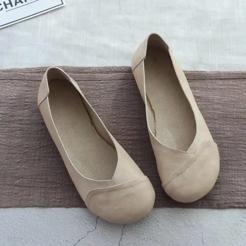 Leather Retro Flat Shoes Woman Handmade Leather Loafers Flexible Summer Casual Shoes Female Flats 5