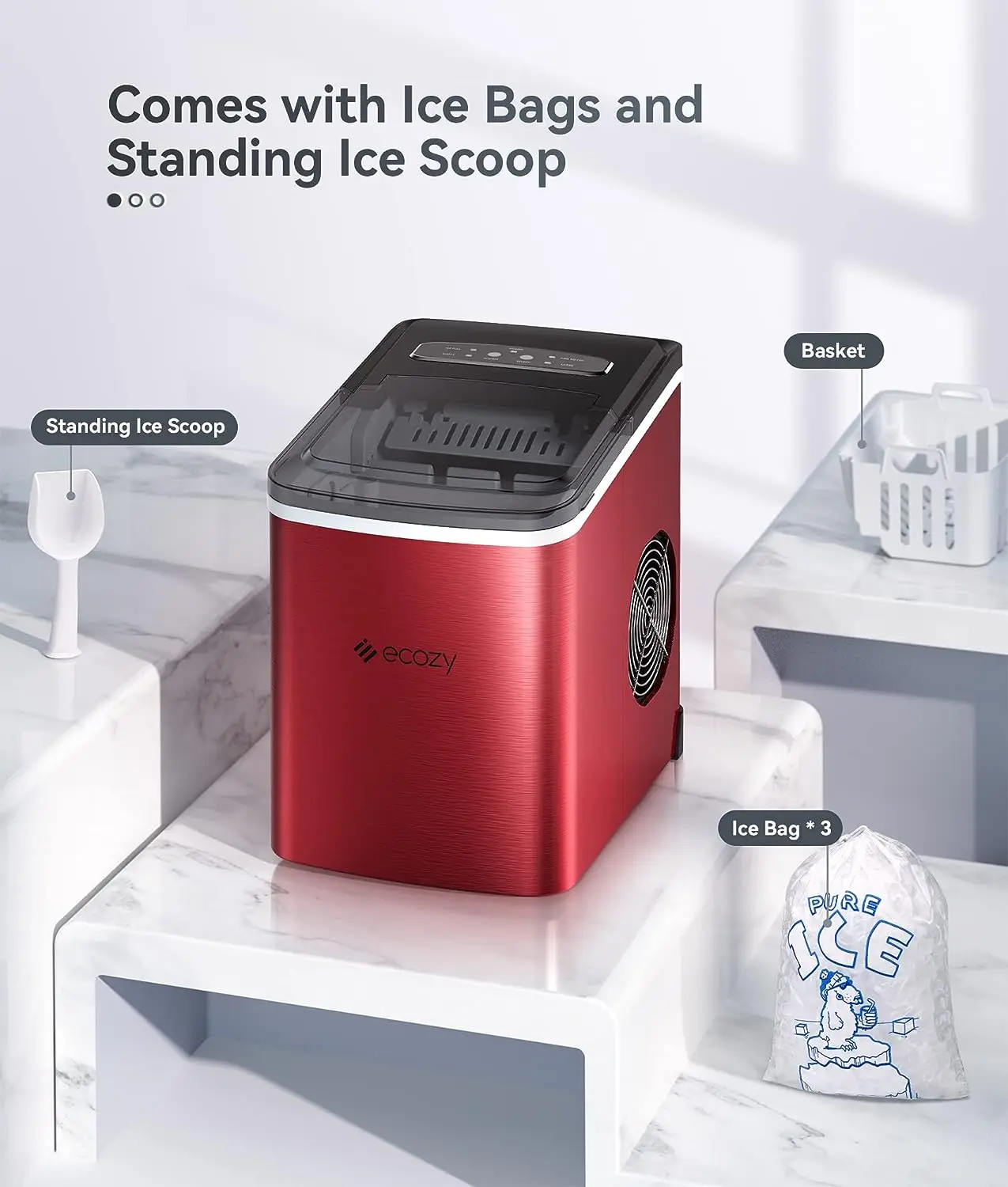 Dropship Simple Deluxe Ice Maker Machine For Countertop, 26lbs Ice/24Hrs, 9  Ice Cubes Ready In