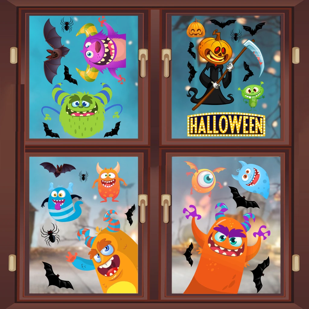 6PCS Colorful Cartoon Monster Wall Sticker Cartoon Halloween Wall Stickers for Kids Room