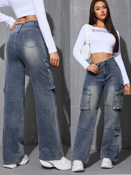 2025 Autumn/Winter Women's Denim Pants, Side-Pocket Design with Multiple Pockets, Original Denim Fabric Patchwork, Original Flan 1