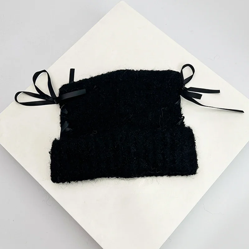 Women Sweet Bow Ribbon Cat Ears Knitted Hats Korean Warm Autumn and Winter New Cute Versatile Outdoor Beanies Fashion Thickened 6