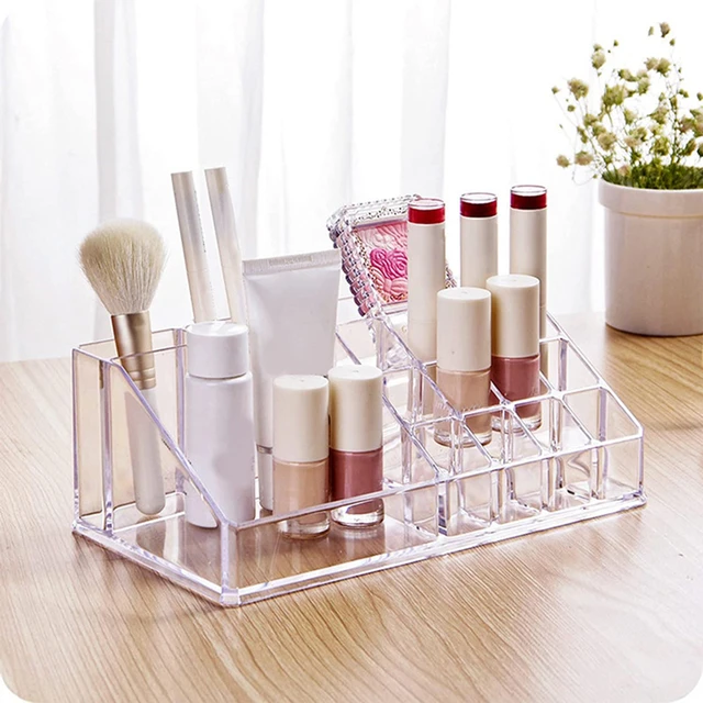 16 Grids Acrylic Makeup Organizer Storage Box Lipstick Nail Polish Display  Stand Holder Transparent Cosmetics Shelf Organizer - AliExpress