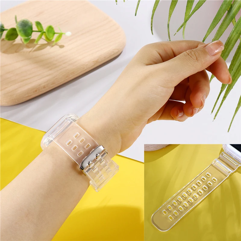 Apple Watch 시리즈 9 8 7 6 SE 5 49mm 45mm 44mm 38mm 41mm iwatch 10 46mm 42mm 플라스틱 스트랩 용 클리어 밴드 + 케이스