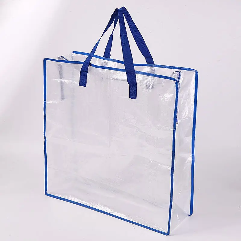 Use The Side Zipper Fully Transparent PP Film-covered Woven Oversized Storage Bag Luggage and Clothing Packing Bag. 6