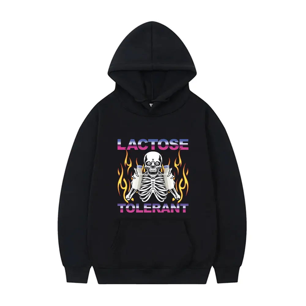 

Lactose Tolerant Skeleton Funny Meme Print Hoodie Men Casual Fleece Cotton Sweatshirt Men's Fashion Oversized Streetwear Hoody