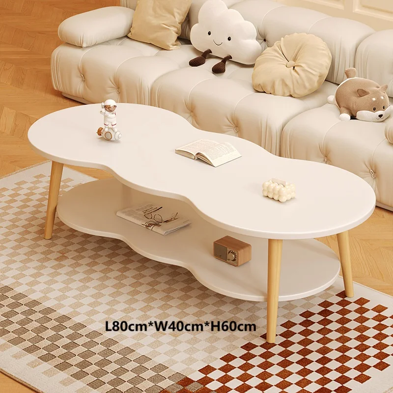 thumbnail image 1 of Formwell 80*40cm mesa de centro superior de 2 niveles en forma de maní mesa de sofá mesa decorativa para sala de estar fácil montaje patas de madera maciza, 1 of 4