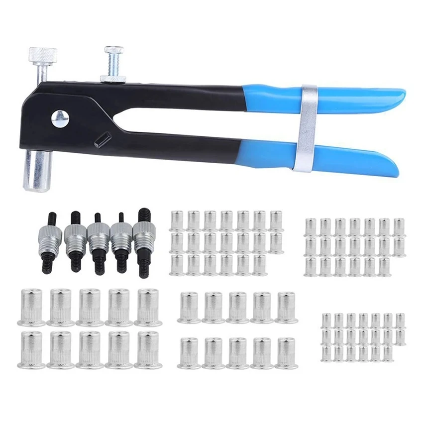 86PCS/Set Rivet Nuts Kit M3-M8+ Rivet Nut Gun+ Nut Mandrels Repairtool Flatheadscrew Crimp Plier Insert Nuts