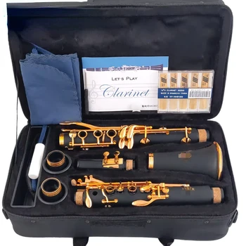 Bb Clarinet Lacquer Gold 17 Keys Sib Klarnet Black Clarinete E111