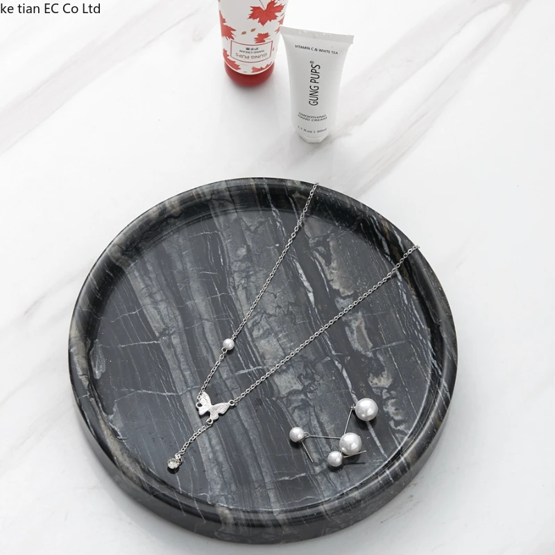 Ancient style natural cave stone decoration tray European style marble plate Round storage tray Dessert plate trays decorative 3