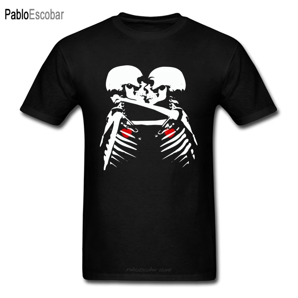 T-Shirt Personalizzata Da Uomo Di San Valentino Di Alta Qualità T-Shirt Da Uomo Corta Nera Con Stampa Scheletro Teschio Kiss Cartoon Tee
