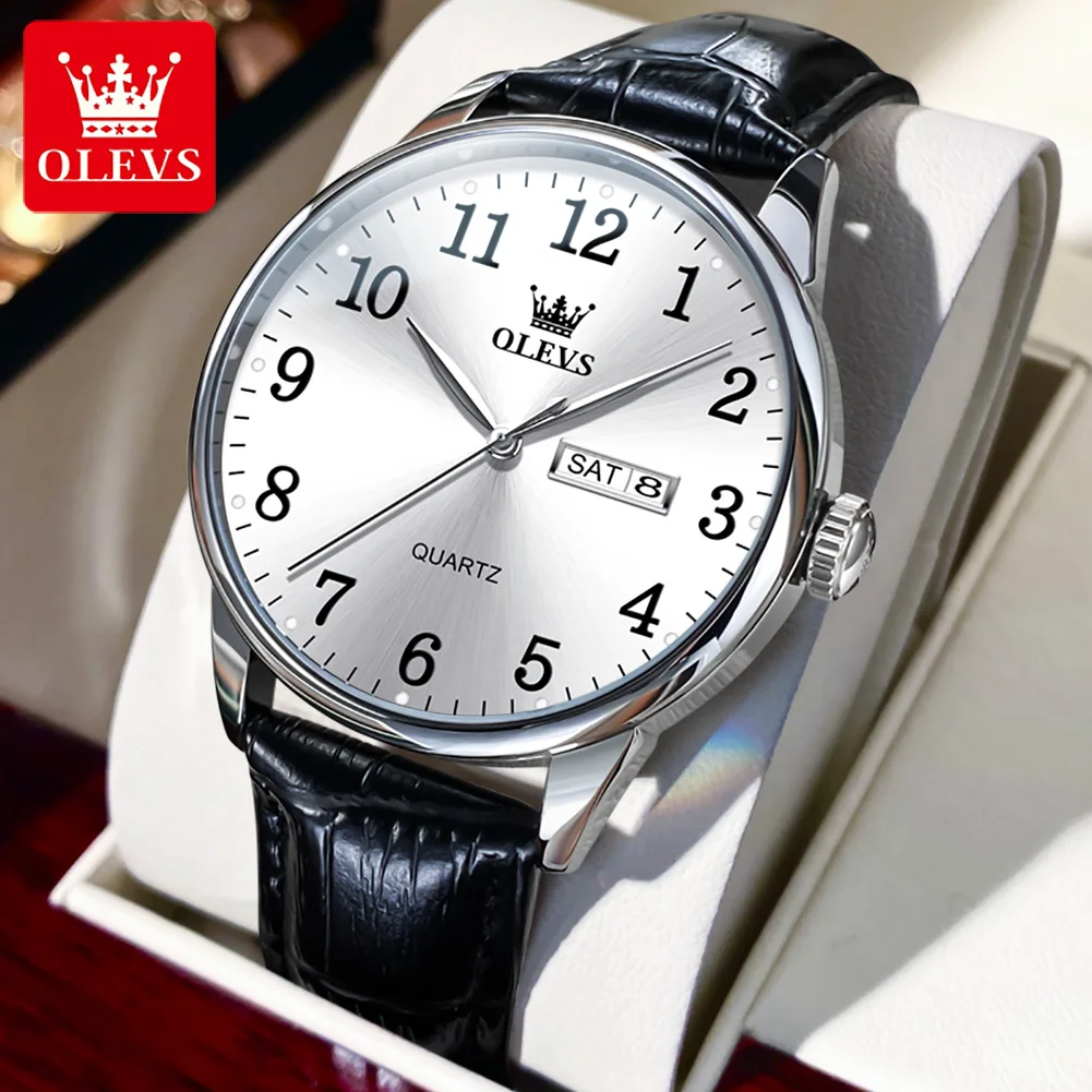 OLEVS ساعة رجالي كلاسيكية كوارتز حزام من الجلد الط...