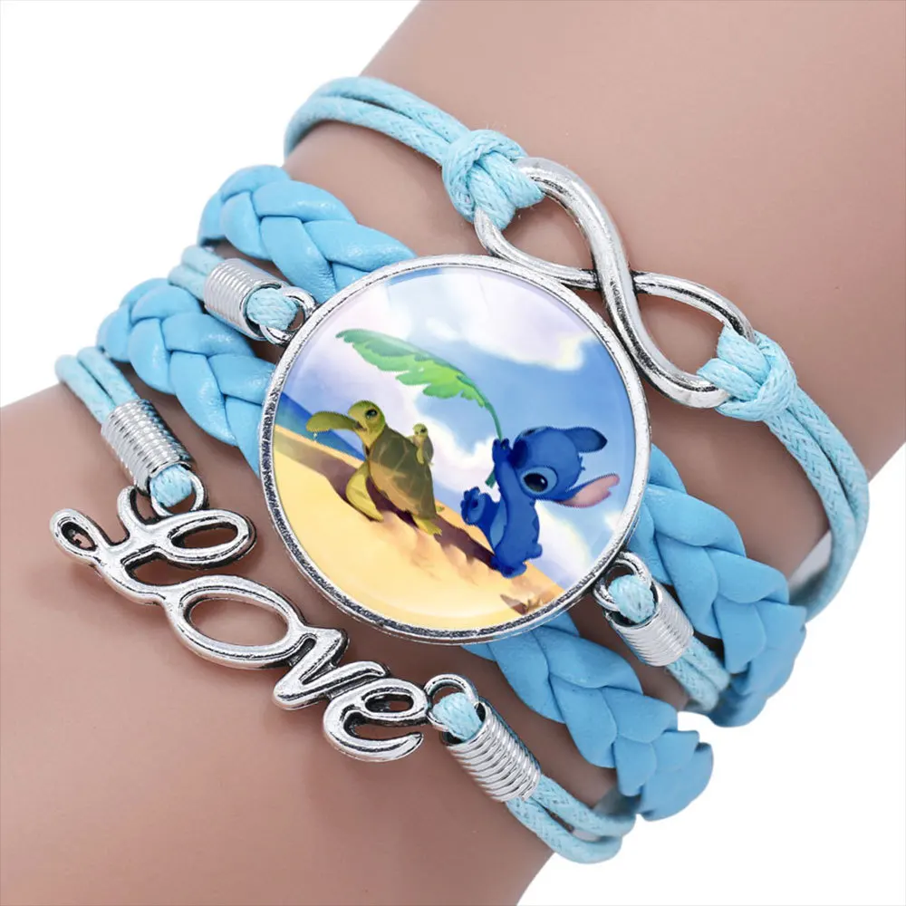 Disney-Pulseras multicapa de Lilo y Stitch para niñas, joyería de Anime, pulsera de gemas de tiempo de dibujos animados, regalo de cumpleaños para niños