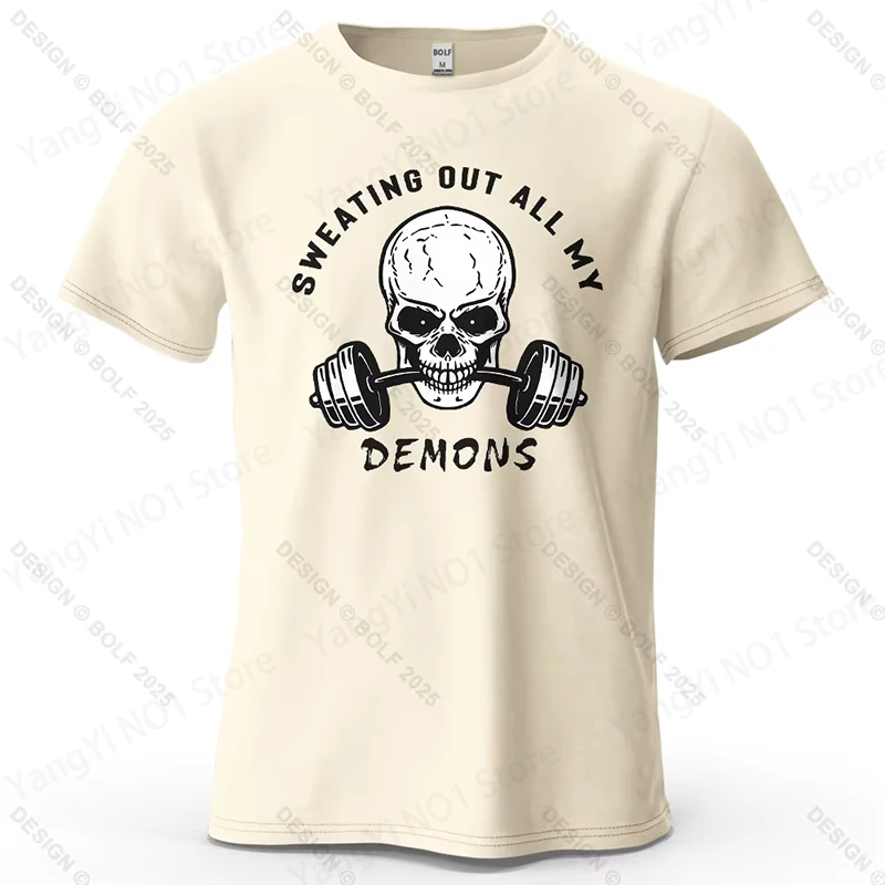 Fitness-T-Shirt mit Totenkopf-Motiv für Herren, 100% Baumwolle, Oversize-Gym-Grafik-T-Shirts für Damen, Oberteile, Freizeit-Streetwear-T-Shirts