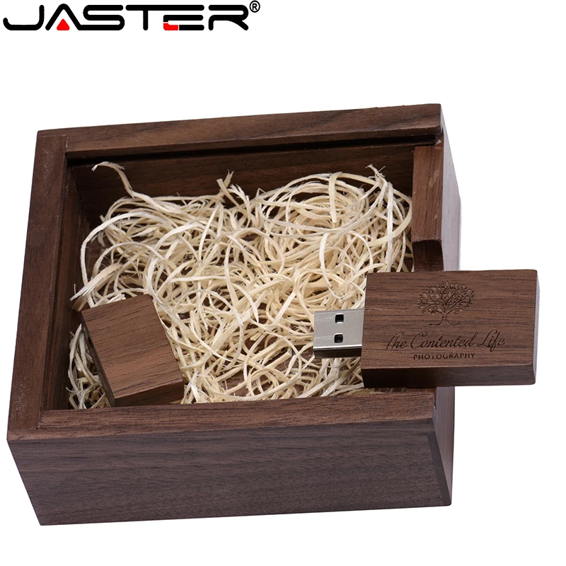 

JASTER 1PCS free custom logo walnut maple wood Photo Album usb+Box usb flash drive Pendrive 8GB 16GB 32GB Wedding gift box