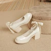 Chunky Block Pumps for Women Slip On Low Heel Closed Round Toe Dress Classic Mid Square Shoes Wedding Party Mary Jane Shoes 3