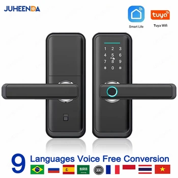 Tuya Wifi Biometric Fingerprint Card Password Key Smart Lock Electronic Keyless Entry Home Apartment App Smart Wooden Door Lock 1
