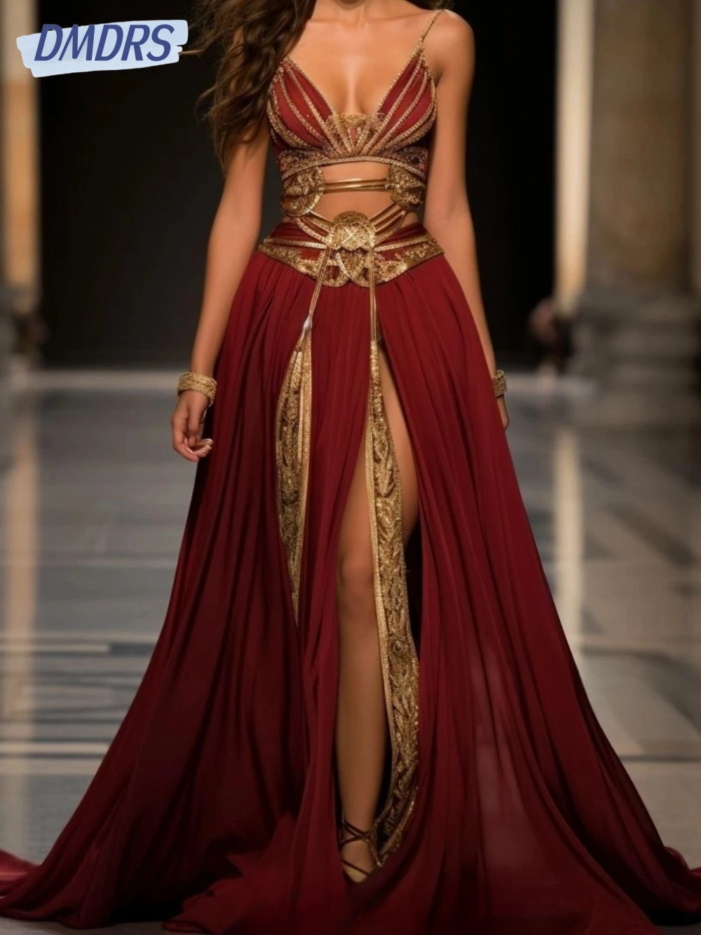 Delilah Sexy Profundo Escote En V Vestido Con Apertura Pavo Real Tallas Grandes