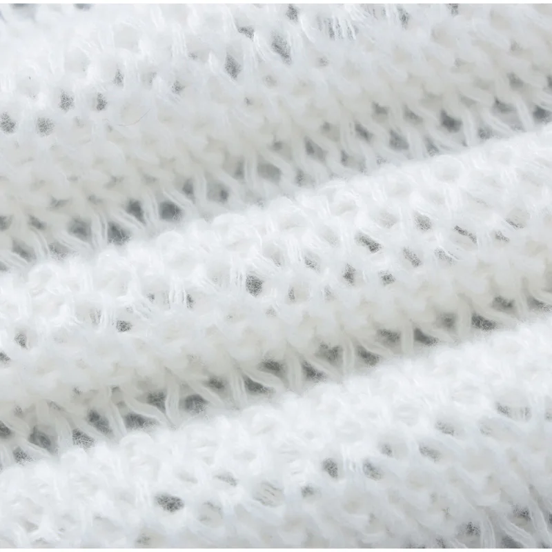 Casual Knitted Hollow Out O-neck Sweaters Women Loose Solid Long Sleeve Pullover Sweater Female Autumn Chic Elegant Street Tops