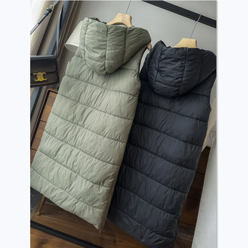 Very Thick Spring Winter Hooded Warm Women's Medium Length Cotton Vest Outdoor Trekking Camping Travel Waistcoat Tooling Working