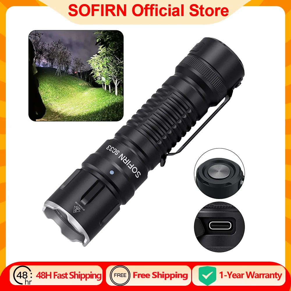 Sofirn SC33 XHP70.3 HI LED Flashlight Tactical 5200lm Powerful 21700 USB C Rechargeable Torch with Tail E-switch Outdoor Light