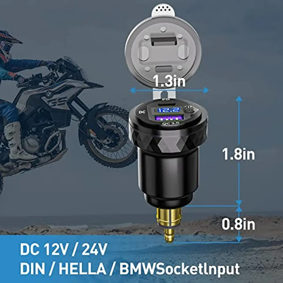 Aluminum DIN Hella Plug 30W 5A Power Delivery Motorcycle Dual USB Charger QC 3.0 Quick Charge Power Adapter Waterproof For 12V-24V BMW Ducati Triumph Hella DIN Socket
