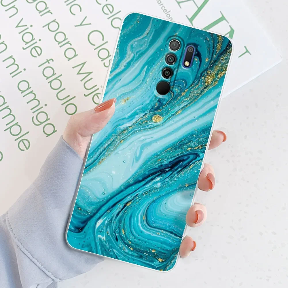 Elegant Watercolor Marble Transparent Silicone Soft TPU Case for 6.53-inch Smartphones - Protective Bumper Back Cover