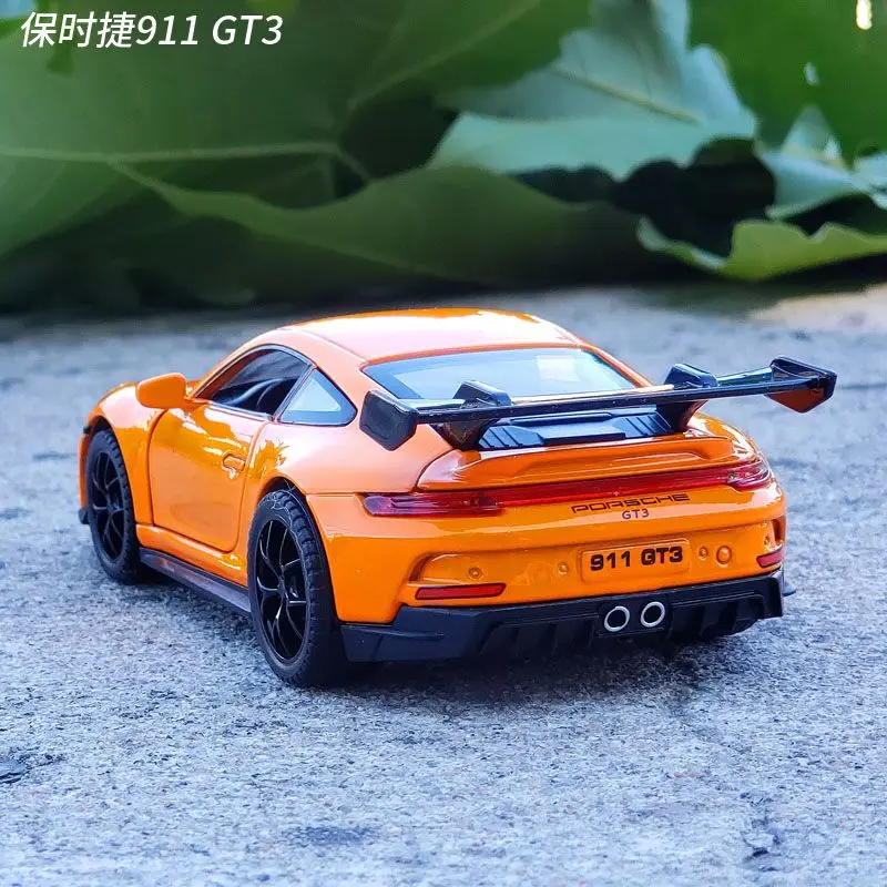 New 1:32 Porsche 911 GT3 Supercar Alloy Car Model With Pull Back Sound Light Children Gift Collection Diecast Toy Model Ornament 5
