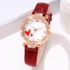 Red Women Watch 5PCS/Set Leather Strap Quartz Wristwatch Red Heart Laser Face Dial Watch Heart Alloy Jewelry Set Gift For Mom 3