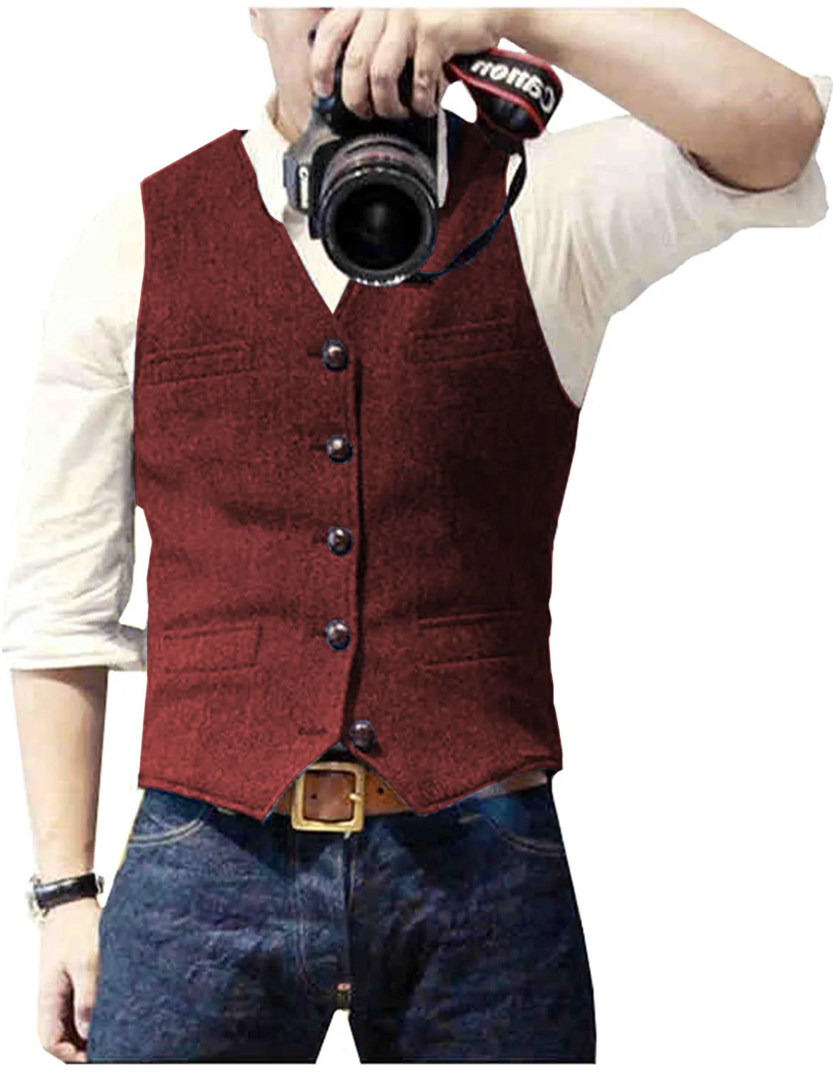 Men's Suit Vest Military Green Single Breasted Blended  Men Vest Denim Jeans Waistcoat Jacket Slim Fit Casual Formal Business 2