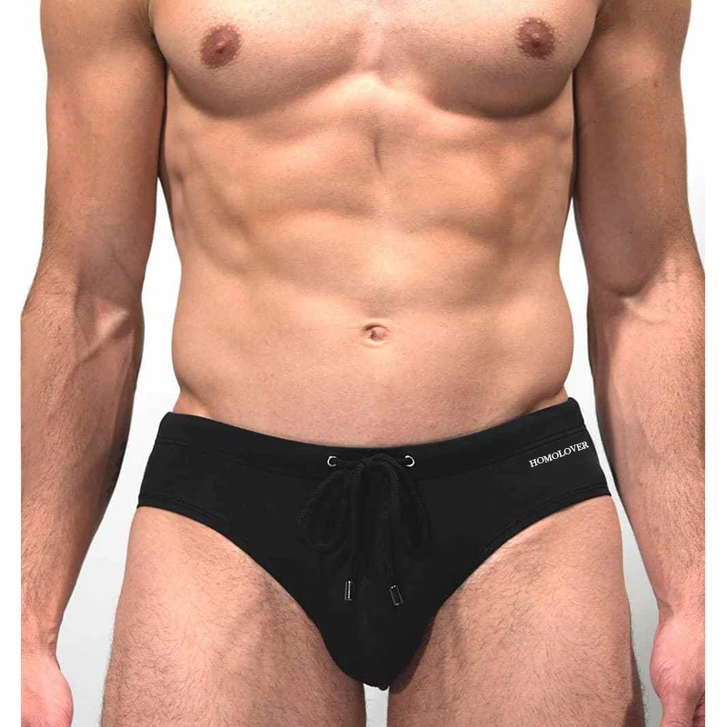 2023 Men's Swimwear Fashion Triangle Swim Trunks Summer Black Swimsuit Low Waist Bikini Panties Quick-Drying Push Pad Briefs 5