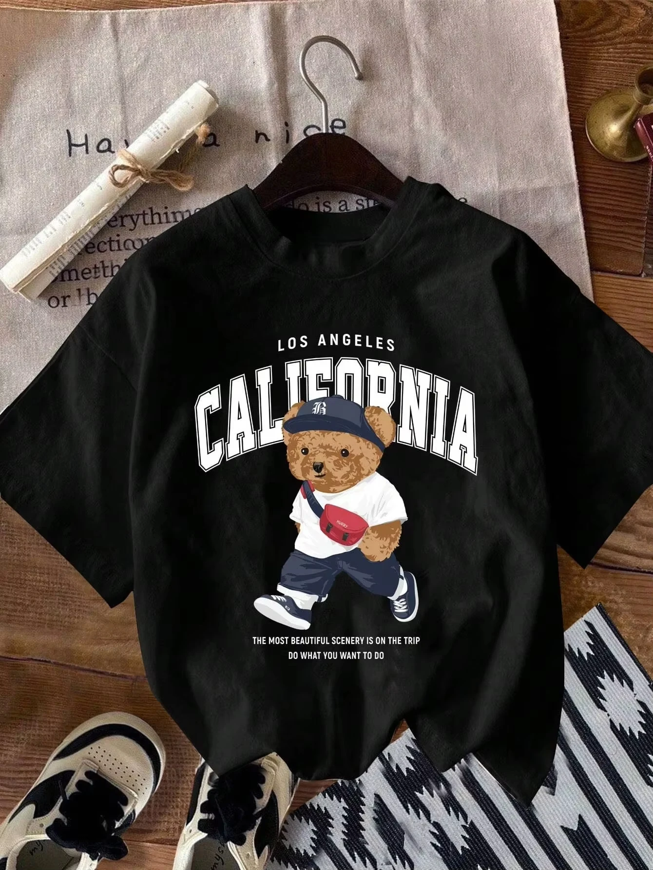 Summer New Short-Sleeved California Bear Monogrammed Cotton Luxury Brand Fashion Quick Dry T-shirt Tops For Both Men And Women