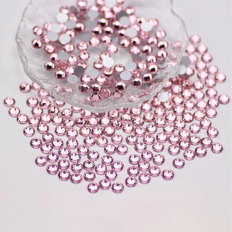 1440개의 평평한 바닥의 작은 원형 슈퍼 반짝이는 유리 라인스톤, 핑크색 네일 장식, 다양한 크기