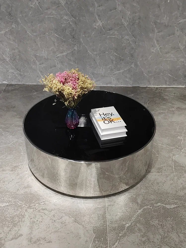 Luxury Coffee Table Stainless Steel Mirror Small Apartment Tempered Glass Round Living Room Home