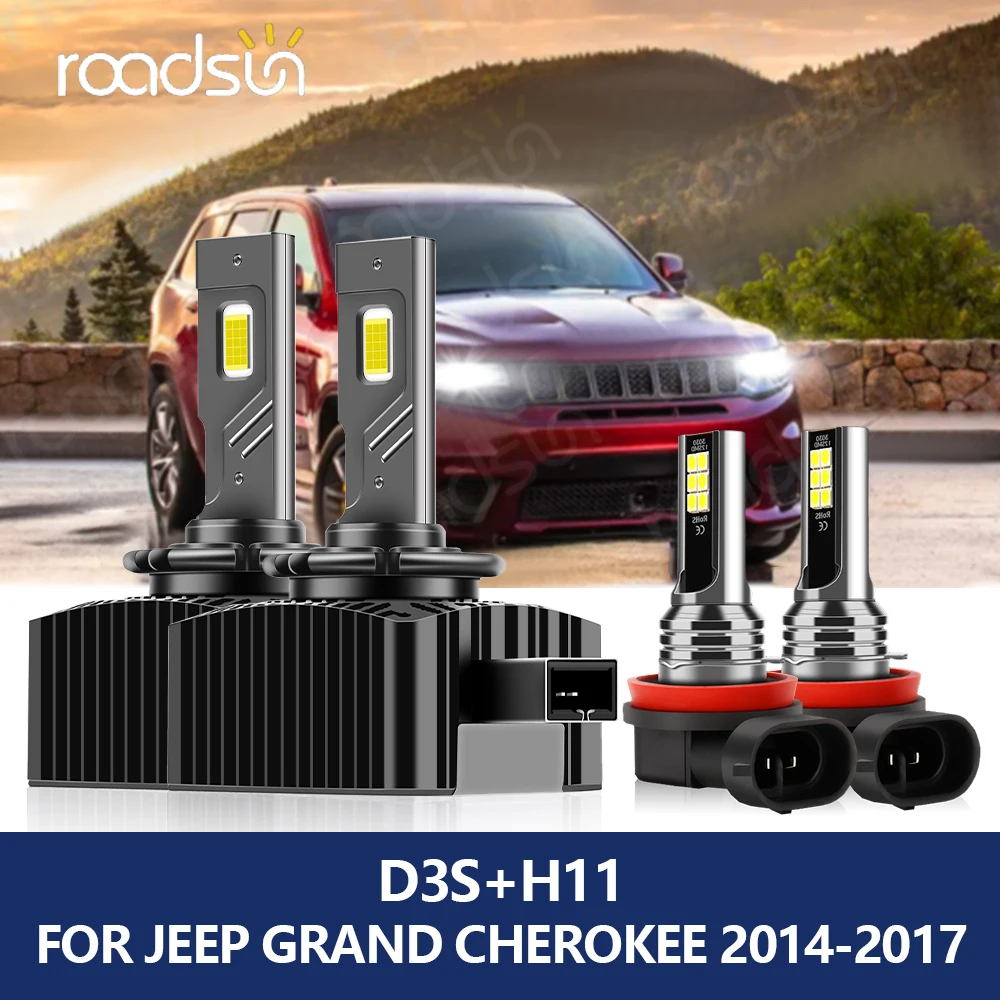 

roadsun D3S Led Headlight 40000LM 1:1 Xenon Car Light 6000K White H11 Fog Lamp Hi Low Beam Kit for Jeep Grand Cherokee 2014-2017