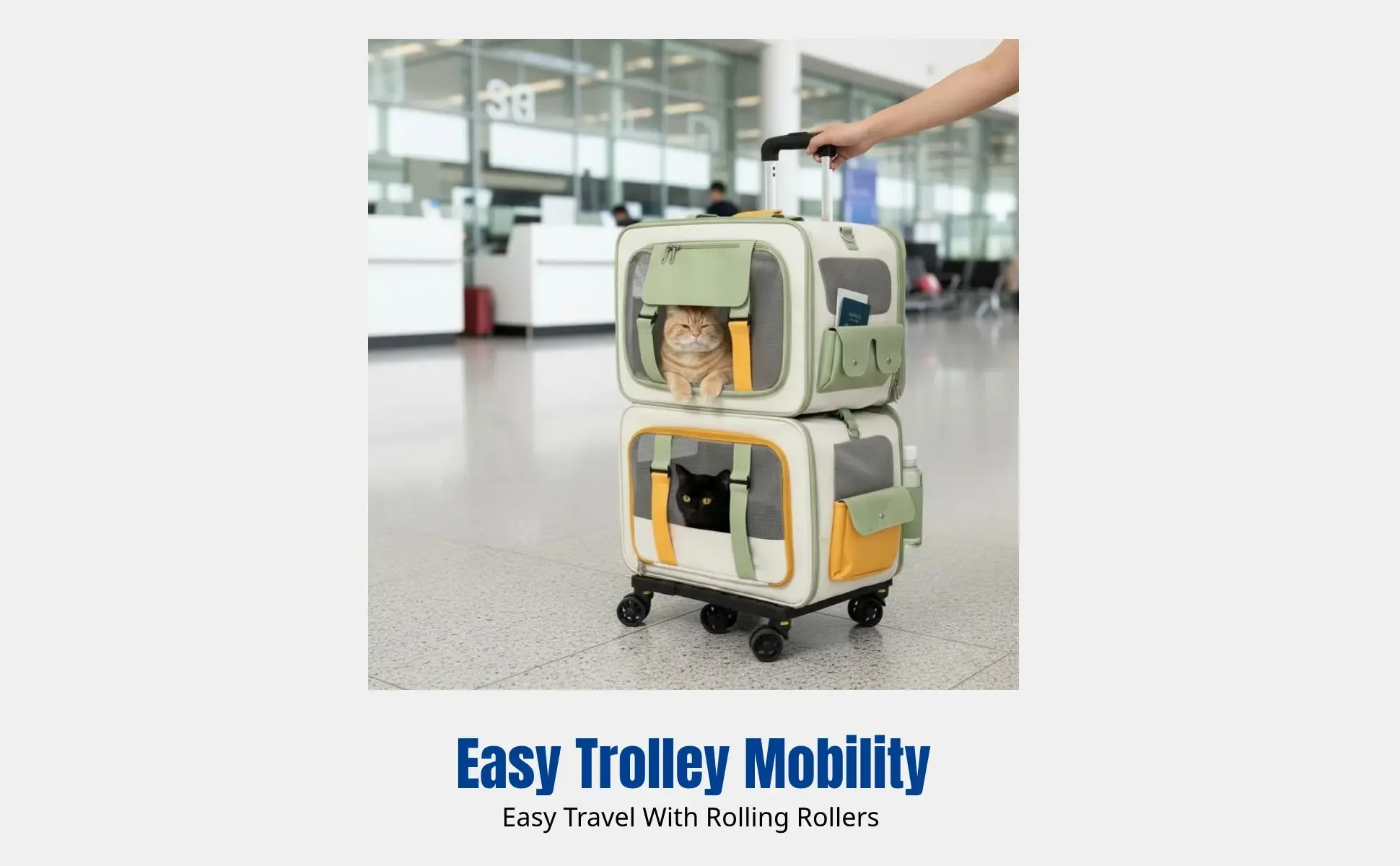 Cat Carrier Backpack, Dual-Compartment Pet Trolley, Spacious, Portable, Airline Travel Luggage for Multiple Cats and Dogs
