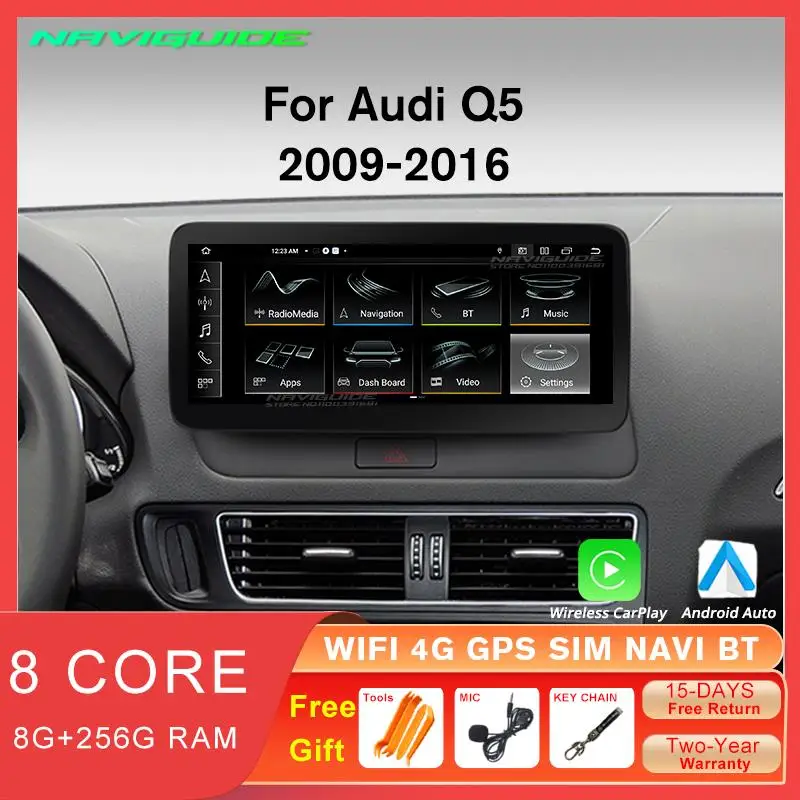 

Автомобильный радиоприемник IDE 10,25 дюйма для Audi Q5 2009-2016 LHD 8G + 256G Carplay мультимедийный плеер GPS-навигация Android 12,0 головное устройство