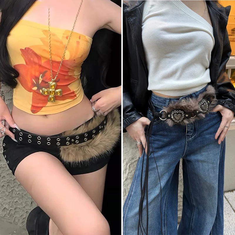 Pelzigen Gürtel Y2k Gürtel Subkultur Herbst Winter Frühling Retro Luxus Plüsch Taille Kette Imitation Pelz Taille Dichtung Hot Girl Sexy Gürtel