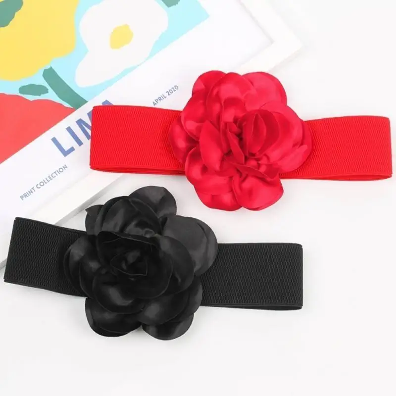 652F Blumen-Dekorgürtel, Blumen-Taillengürtel für Kleid, Blumen-elastischer Gürtel, breiter Gürtel – Detail 9